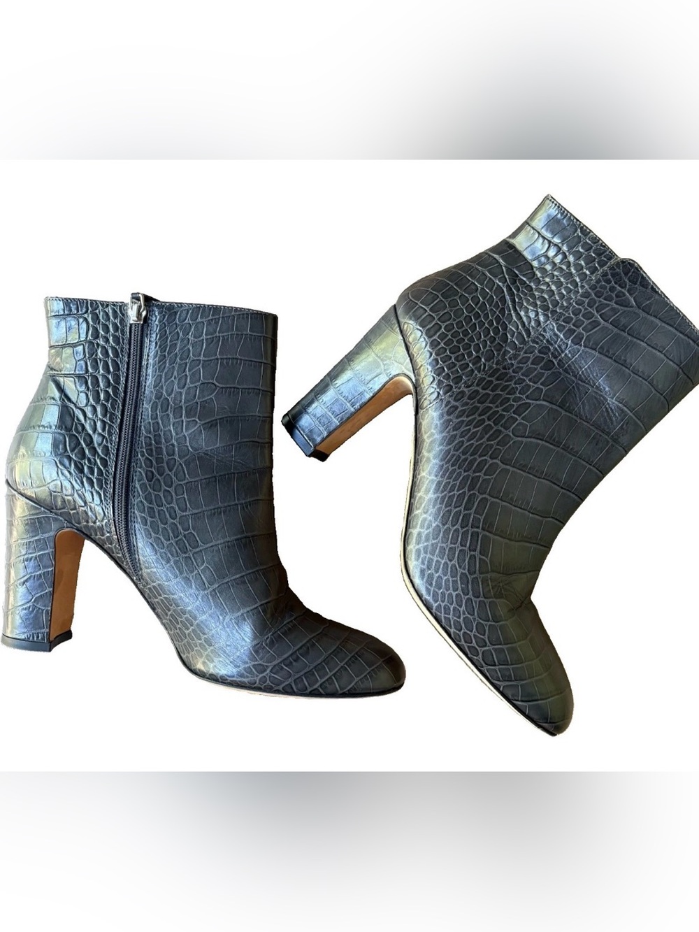 L.K. Bennett London Gray Croc Embossed Leather Ankle Boots EU 40 US 9.5 10